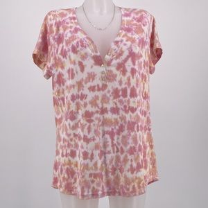 Chaps Short Sleeve Color Pink Tie Dye Size XL